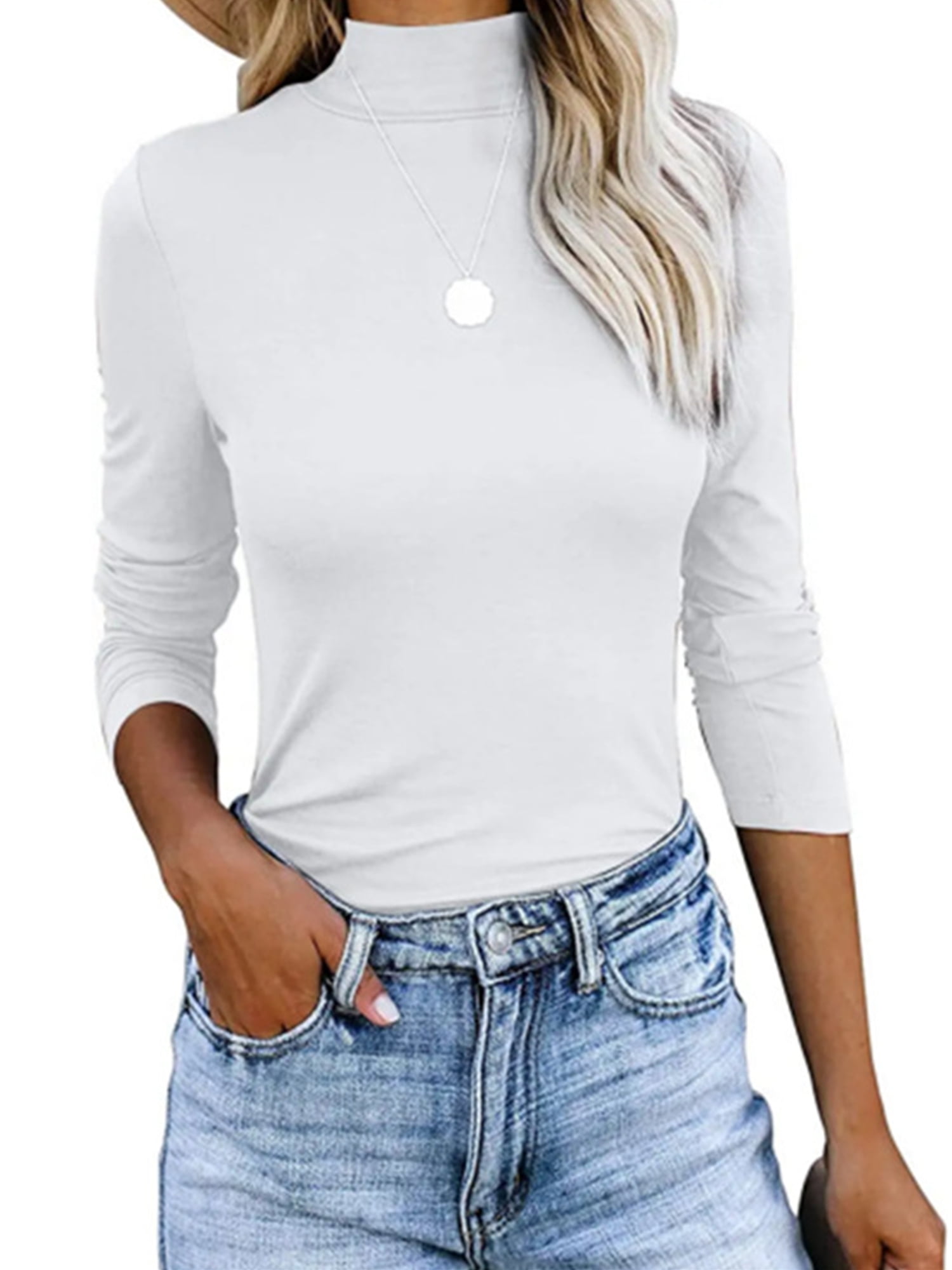 white high neck t shirt for women
