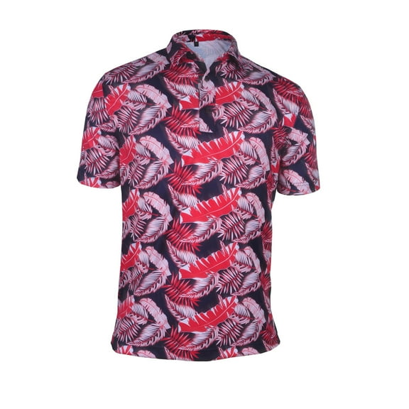 Monterey Club Men's Palm Leaves Print Point Collar Golf Polo Shirt #3511