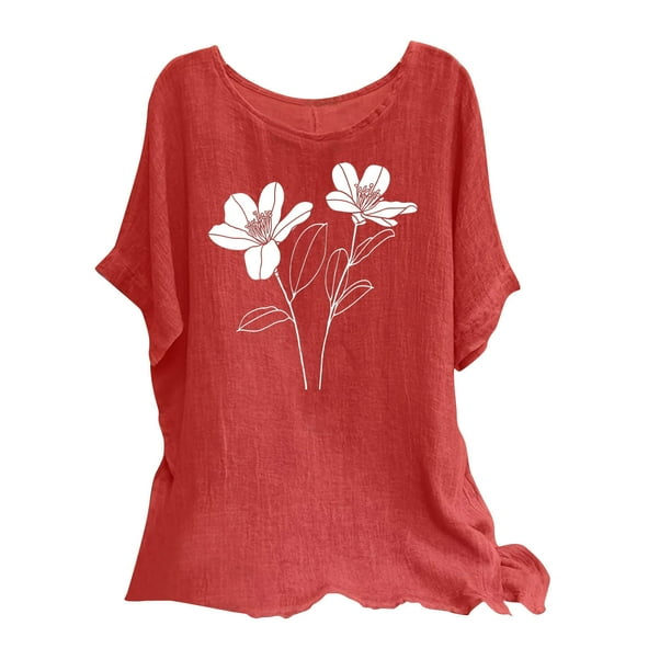 Vestidos Casuales Para Mujer, Blusas De Mujer De Moda Camisetas estampadas de moda para mujer, blusas casuales de lino holgadas de manga corta con cuello redondo y raglán