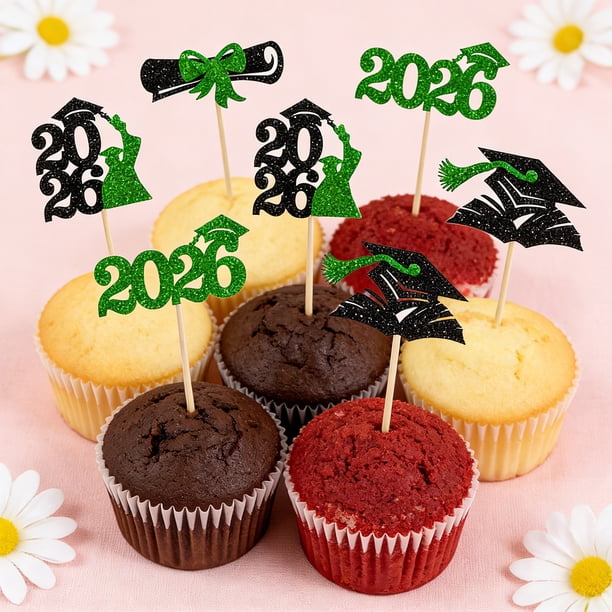 Graduation Season Glitter Paper Flag Party Cake Decoration 24 Pack