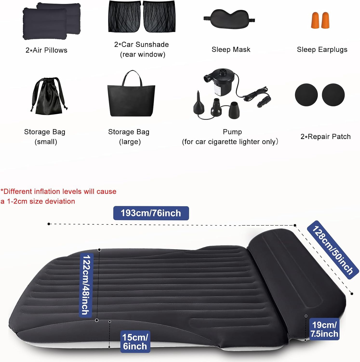 Air Mattress, Double-Sided Thick Flocked Car Air Mattress with Built-in Pump & Pillow, Complete Sleeping Accessories for Auto Camping & Road Trips