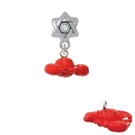 Resin Puffy Red Lobster - Star of David with Clear Crystal Charm Bead
