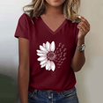 thumbnail image 2 of Plus Size Womens Clothes Womens Floral Tops Short Sleeve, Women's Sunshade Summer T Shirt Plus Size Loose Top Top Girls Short Sleeve Graphic Casual V Neck T Shirt Wine, L, 2 of 4
