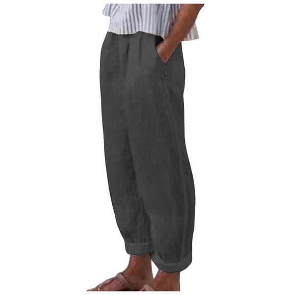 Mceream Cotton Linen Pants for Women Loose Fit Summer High Waist Comfy Trousers Pants with Pockets Vacation Summer Outfits Flowy Palazzo Pants Dark Gray XXXL