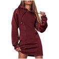 thumbnail image 2 of Vestidos de mujer Wancir Otoño Invierno 2024 Casual Manga Larga Cordón Plisado Sudadera con Capucha Suéter Túnica Mini Vestido, 2 of 7
