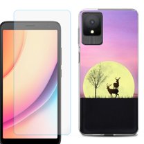 For TCL K11 Phone Case Cover, Shockproof Case with Tempered Glass Screen Protector, by OneToughShield - Moonlight Deer