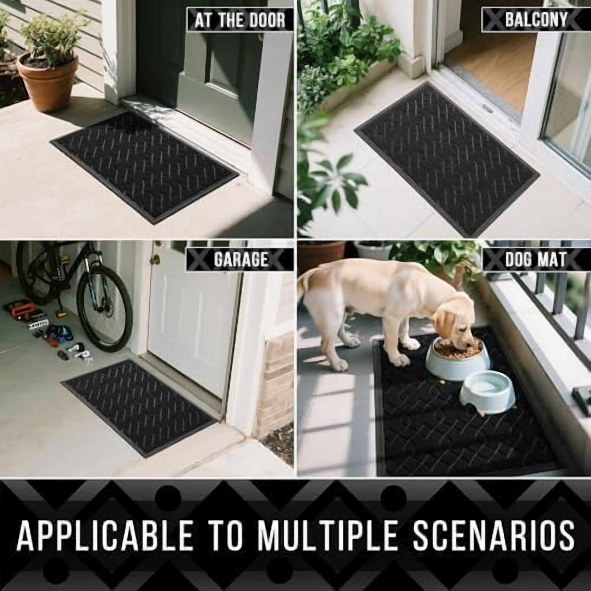 Outdoor Mats for Front Door 29.5x17, All-Season Waterproof Doormat Outdoor Entrance, Heavy Duty Non-Slip Outside Door Mat for Garage Patio Proch Entryway Indoor, Black