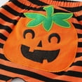 thumbnail image 5 of CPNG Baby Halloween Outfit Boy Girl My First Halloween Clothes 4 Pcs Monster Outfit Set with Long Sleeve Romper Pumpkin Striped Pants and Hats Cute Jumpsuit, 5 of 7
