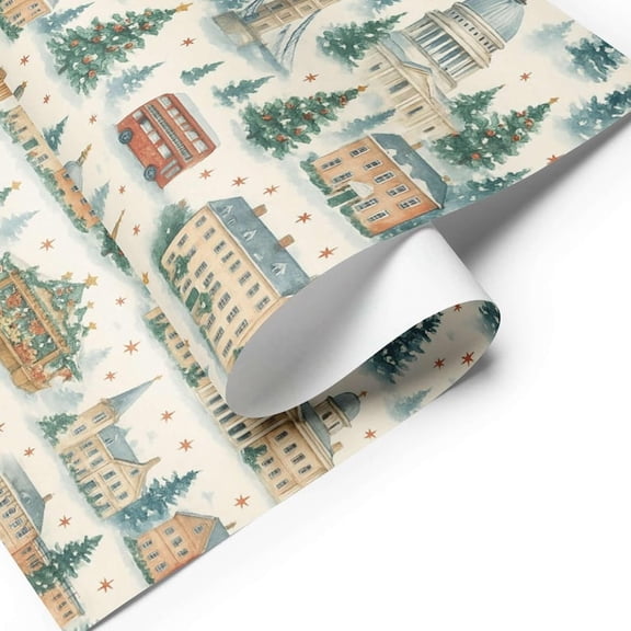 London Christmas Watercolor Wrapping Paper Christmas Wrapping Paper Roll Christmas Classic Holiday Gift Wrap Paper Vintage Christmas Gift