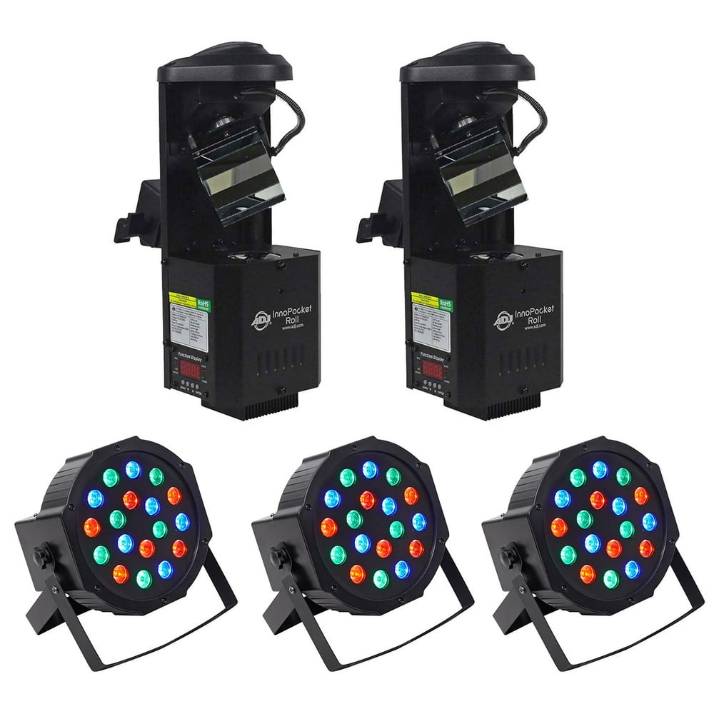 (2) American DJ ADJ Inno Pocket Roll DMX LED Scanner Lights+(3) RGB Par Lights