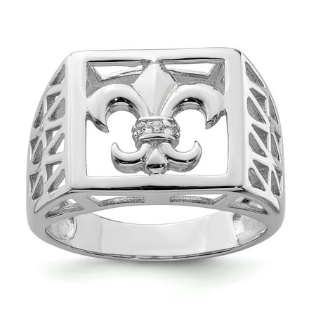 Sterling Silver Rhodium Plated CZ Fleur de lis (Best Rated Cubic Zirconia Rings)
