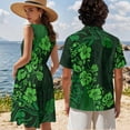 thumbnail image 4 of Jeiento Couples Outfits Matching Sets Polynesian Flower Women Hawaiian Dress Green Hawaiian Luau Shirt for Men Plus Size Couples Cruise Matching Outfits, 4 of 6