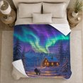 thumbnail image 5 of Cabin and Horse beneath Northern Lights, Peaceful Rustic Style for Nature Lovers, Winter Lodge Aurora Scene and Christmas Gift, Soft Flannel Blanket for Cabin and Living Room, Home Decor, 5 of 9