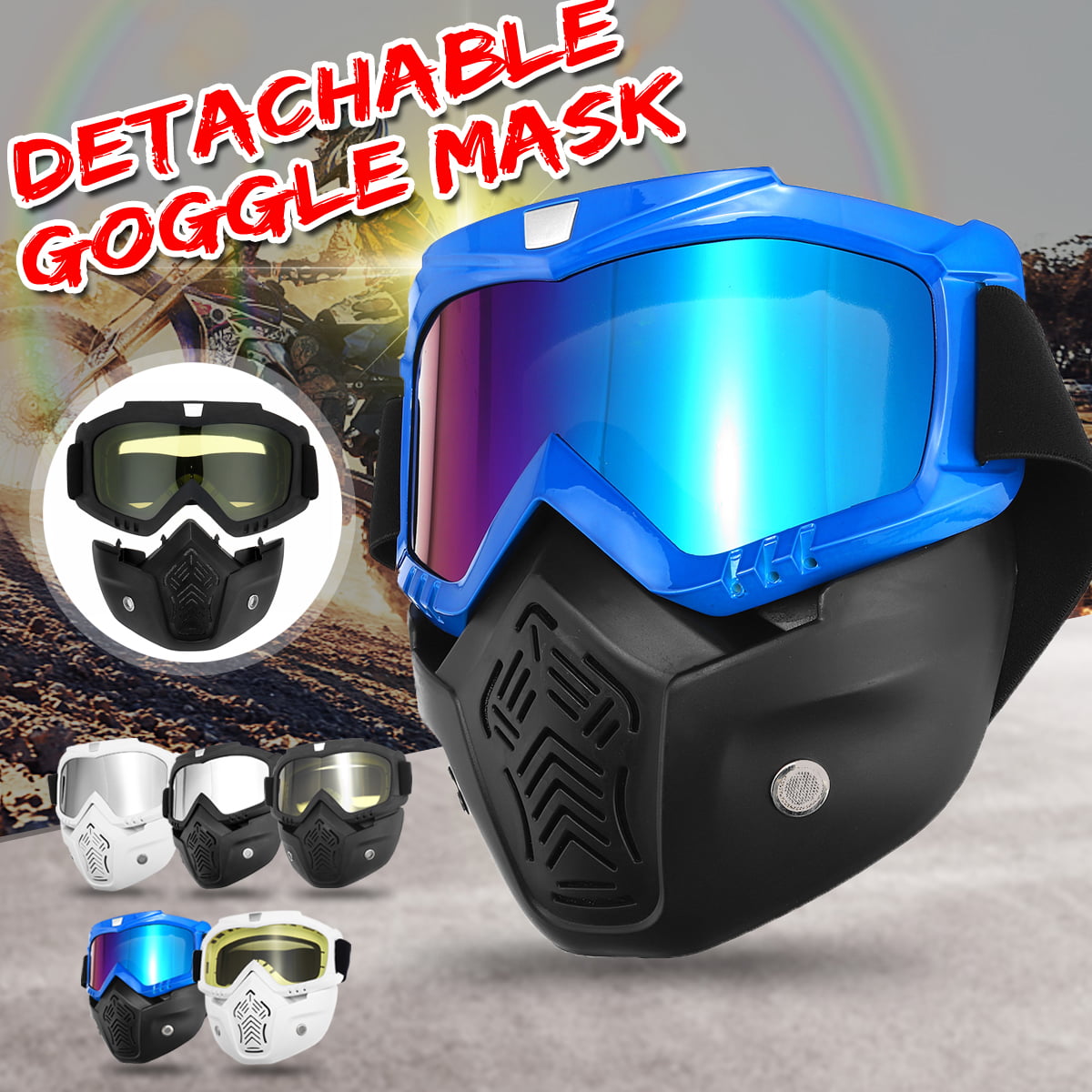 Motorbike Riding Cruiser Racing MTB Helmet Face Mask Detachable Goggles Glasses 