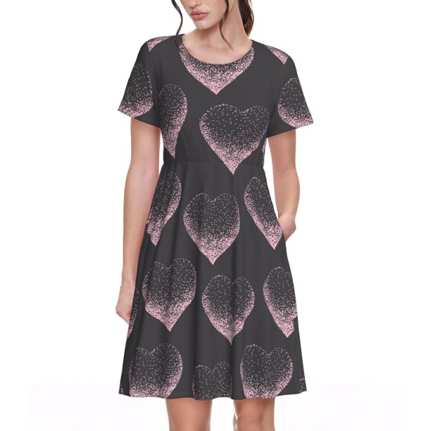 Balery pink hearts Vestidos sueltos de manga corta para mujer, vestidos de verano 2025, vestidos casuales de corte A con vuelo.