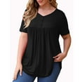thumbnail image 3 of Auroural Clearance under $10.00 Black And Friday Deals Clearance Womens Clothes Clearance Womens Summer Tops Short Sleeve Buttons Pleated Flared Plus Size Blouses, 3 of 8
