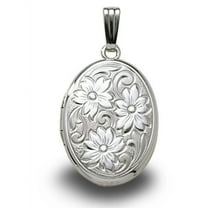 Picturesongold.Com Oval " Floral" Picture Locket Necklace Pendants - 5/8 inch x Just over 3/4 inch Sterling Silver