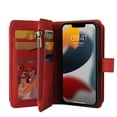 thumbnail image 6 of Nalacover Wallet Case for iPhone 14 Plus, [15 Card Slots] [Zipper Pocket] Vintage PU Leather Flip Folio Cover with Magnetic [Wrist Strap] [Kickstand] Skin-Feeling Shockproof Case,Red, 6 of 12
