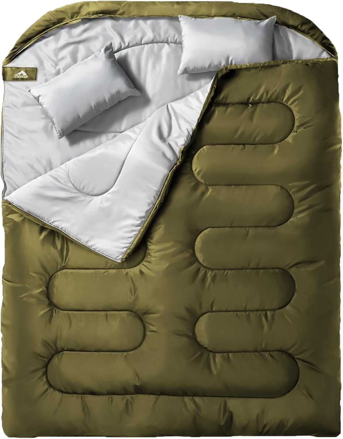 Double Sleeping Bag for Adults Mens with Pillow, XL Queen Size Two Person Sleeping Bag for All Season Camping Hiking Backpacking 2 Person Sleeping Bags for Cold Weather & Warm