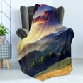 thumbnail image 4 of Landscape Soft Flannel Fleece Throw Blanket, Panoramic Photo of Breathtaking Sunset over Forest Mountains Ukraine Europe, Cozy Plush for Indoor and Outdoor Use, 50" x 70", Multicolor, by Ambesonne, 4 of 5