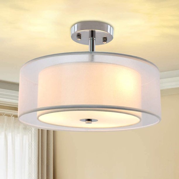 Dllt 3 Light Industrial Semi Drum Flush Mount 15 Inch Double Pendant Close To Ceiling Fixture For Bedroom Dining Room Kitchen Hallway Entry Foyer Living Lighting E26 Base Dllt 3 Light Industrial Semi Drum Flush, Drum Light Fixtures Ceiling