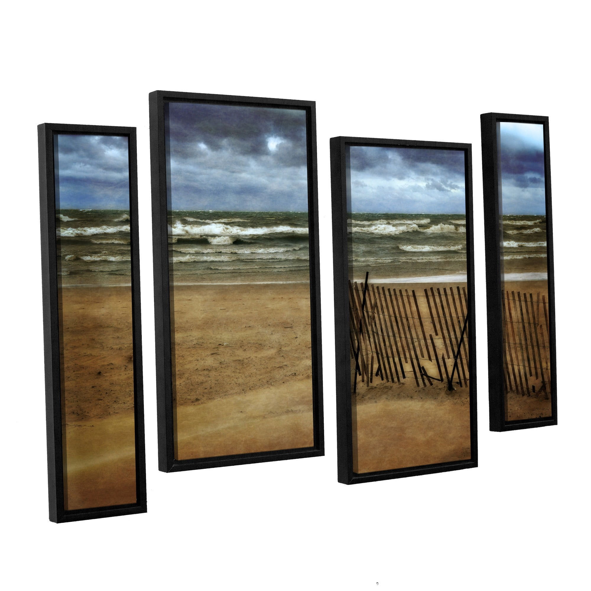ArtWall Kevin Calkins "Snow Fence and Waves" 4-Piece Floater Framed Canvas Staggered Set