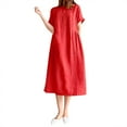 thumbnail image 2 of GZWYHT Robes d'Été, Robes pour Femmes 2025 Dames Col Rond Manches Courtes Couleur Unie Ample Ajustée Robe Mi-Longue Robes Midi, Robes Élégantes, Robe Rouge, Robes Modestes TG, 2 of 5
