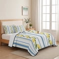 thumbnail image 5 of Full Quilt Set 78''x90'', Lemon Striped Lightweight Summer Bedspread Coverlet Set with 2 Pillow Shams, Yellow Fruit Blue White Geometric Breathable All Season Quilt Bedding for Bedroom/Guest Room, 5 of 9