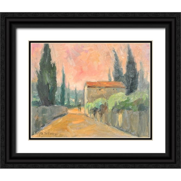 Stevens, Allayn 18x15 Black Ornate Wood Framed with Double Matting Museum Art Print Titled - Tuscan Farm