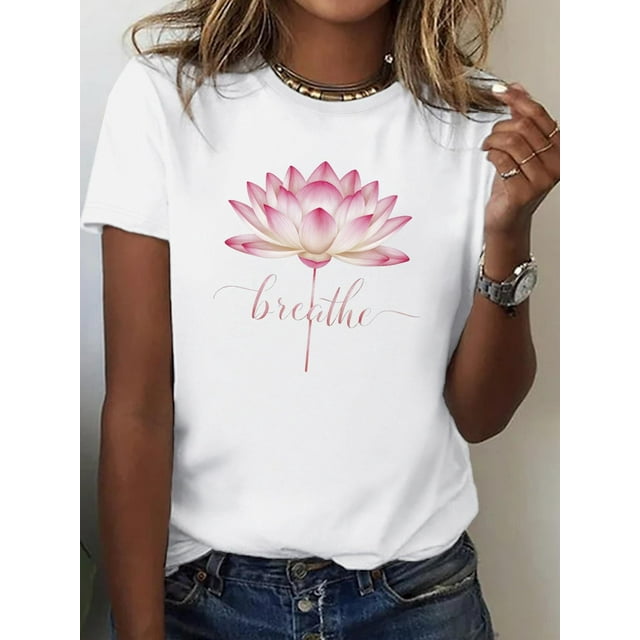 Camiseta de mujer Ropa de verano básicalotus Breathe pure cotton women's T-shirt, Comfort FitFather's Day, Mother's Day, New Year, Spring Festival, Valentine's Day, Independence Day, birthdays, part