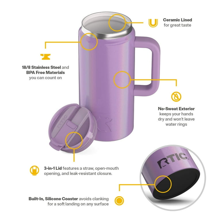 RTIC 64 oz Ceramic Lined Insulated Road Trip Tumbler, Leak