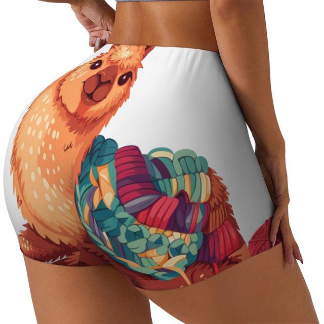 Fotbe Cozy Knitting Llama Shorts Sin Costuras – Shorts Deportivos de Cintura Alta para Mujer, Elásticos para Gimnasio, Yoga, Running o Ciclismo-Small