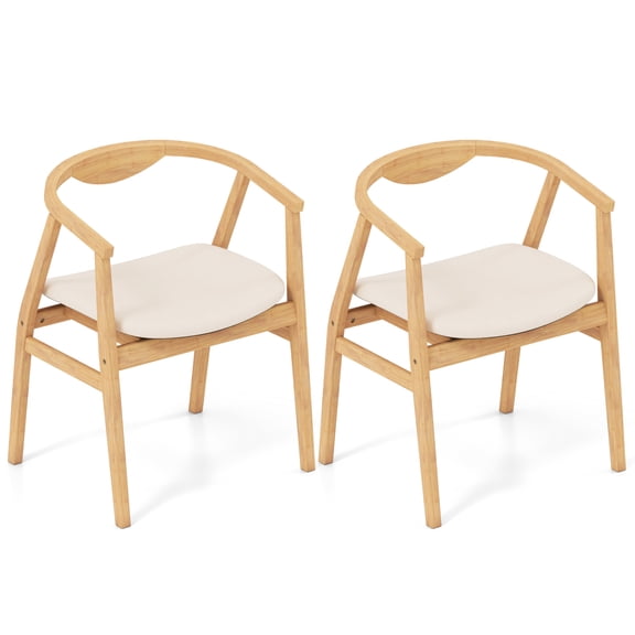 Gymax Set of 2 Leisure Bamboo Armchair Accent Chair w/ Curved Back & Bamboo Structure
