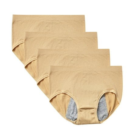 

4PCWomen s Widened Version Of Three Layer Anti-Side Underwear Midwaist Underwear