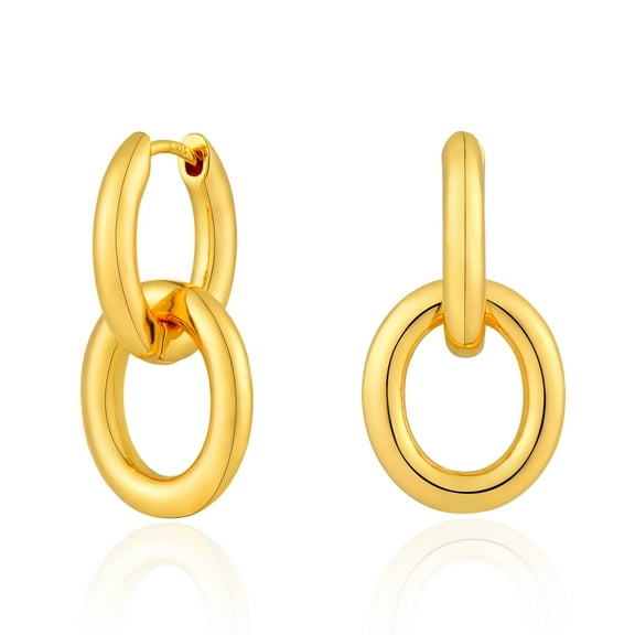 GDCOIN Double Hoop Earrings 14K Gold Plated Small Simple Everyday Jewelry for Women