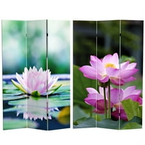 Oriental Furniture 6 ft. Tall Lotus Blossom Canvas Room Divider - 3 Panel