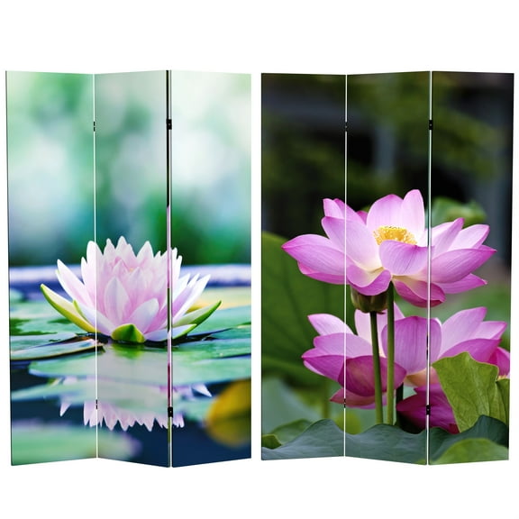 Oriental Furniture 6 ft. Tall Lotus Blossom Canvas Room Divider - 3 Panel