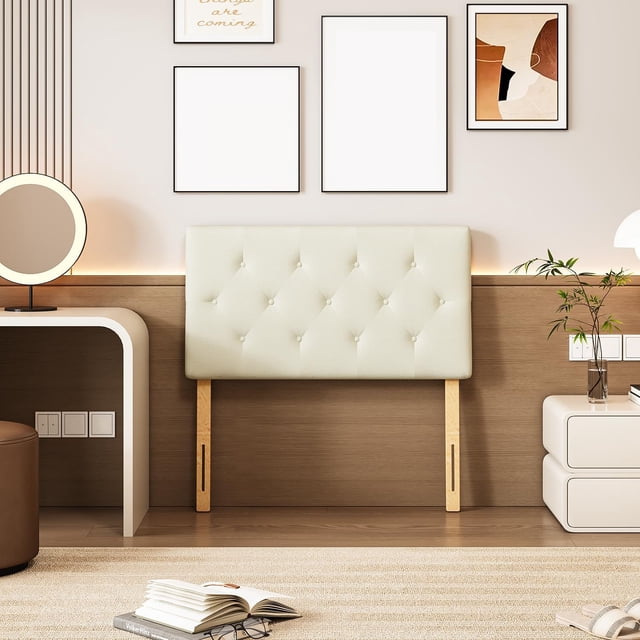 LOSEN Cabecero de Cama Individual, Tapizado con Botones, Altura Ajustable, para Dormitorio, Beige