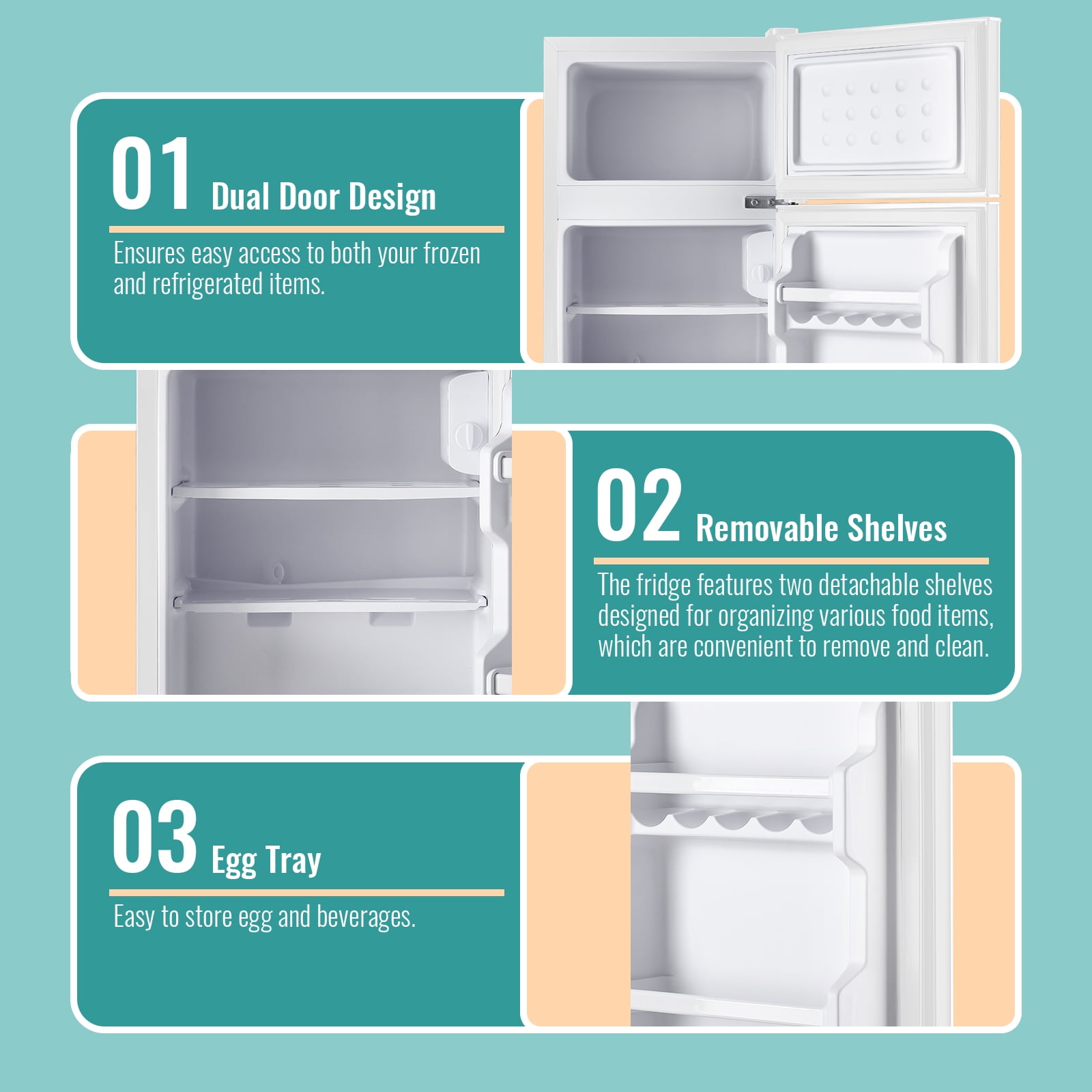 TACOOL Refrigerator with Top Freezer 2.4Cu.ft Two Door Small Mini Fridge for Person Use with Egg tray, White