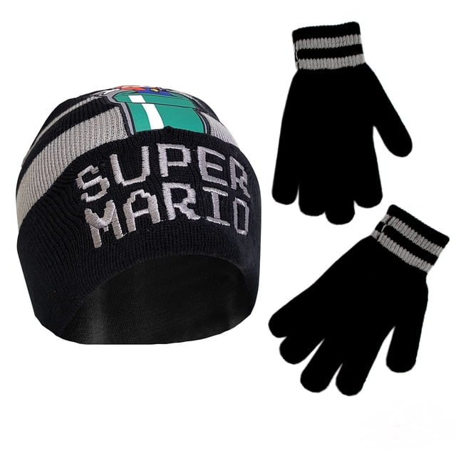 Set de gorro de invierno y guantes para niños Nintendo Super Mario de 4 a 7 años