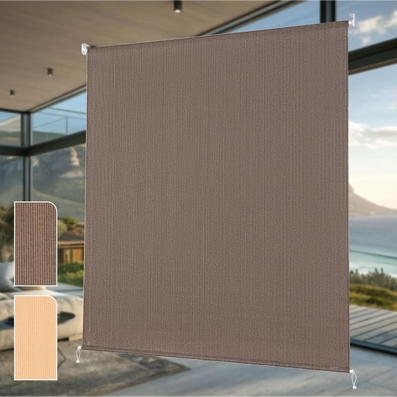 72" W x 96" H Outdoor Roller Shades, Patio Sun Shade Cordless Blinds for Patio roll up, Exterior Balcony Screen for Porch Pergola Windows, Mocha