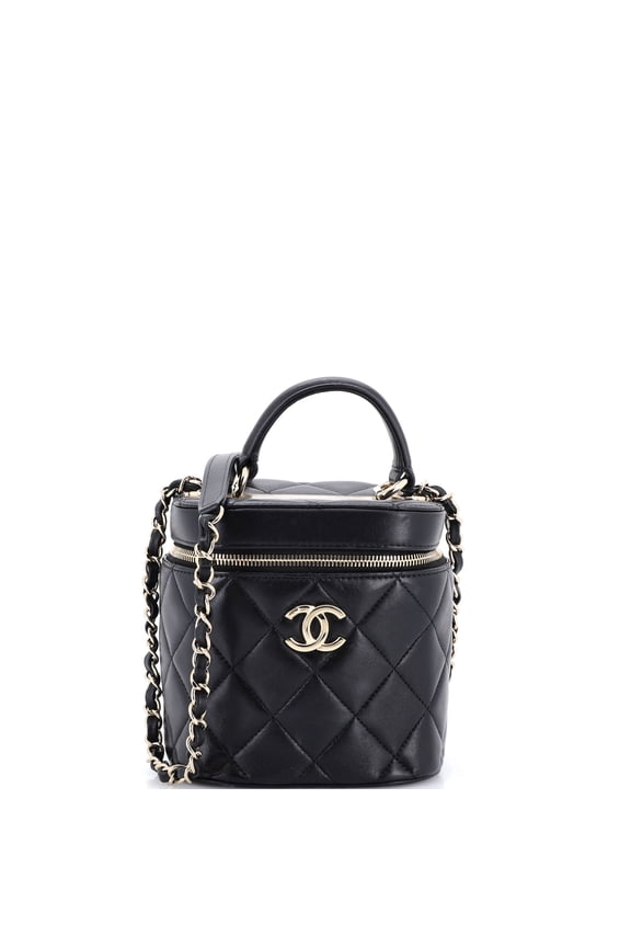 Pre-Owned Trendy CC Top Handle Vanity Case Quilted Lambskin Small By Rebag