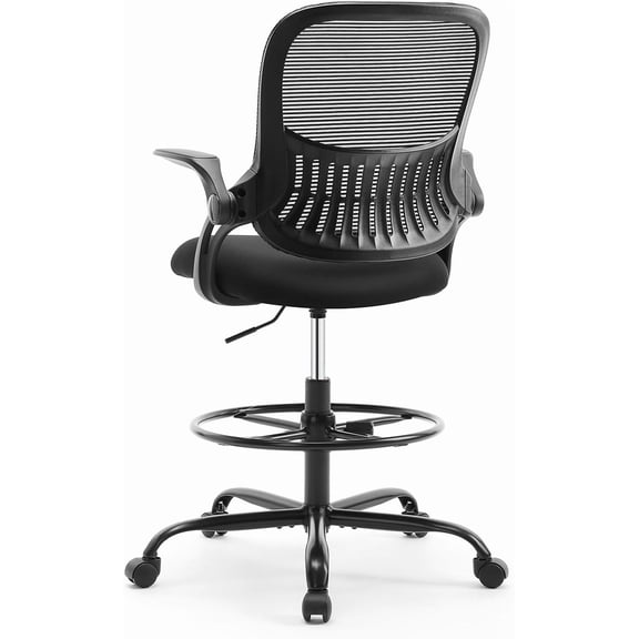 Nextay Tall Drafting Chair - Ergonomic Office Stool with Flip-Up Arms, Footrest & Lumbar Support