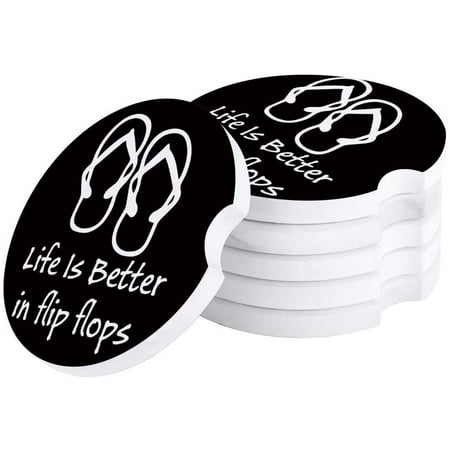 

FMSHPON Life is Better in Flip Flops Black Set of 4 Car Coaster for Drinks Absorbent Ceramic Stone Coasters Cup Mat with Cork Base for Home Kitchen Room Coffee Table Bar Decor