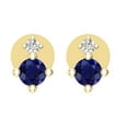 thumbnail image 2 of Dazzlingrock Collection 3mm Round Blue Sapphire & White Diamond Pushback 2 Stone Stud Earrings for Women (0.05 ctw, Color I-J, Clarity I2-I3) in 10K Yellow Gold, 2 of 6