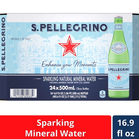 S.Pellegrino Sparkling Natural Mineral Water, 24 Pack of Glass Bottles 405.6 fl oz