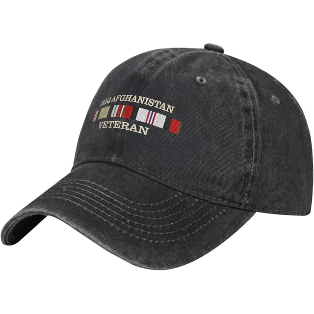 Afghanistan and Iraq Veteran Baseball Washed Cap Adjustable Unisex Print Hat Black