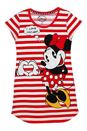 Disney Classic Mickey Mouse Night Gown Dorm T Shirt Front Back Black White Stripes