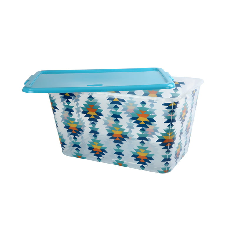 Mainstays 4-pack 14.5 gal / 53L Translucent Plastic Storage Tote Boxes with  Lids, Geo Design 