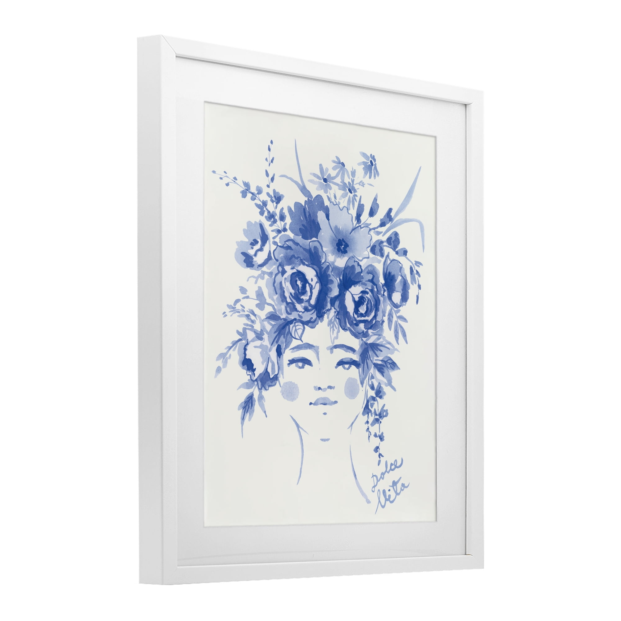 Stupell Industries Dolce Vita Woman with Roses White Framed Print Under Glass, design by Karolina Sato